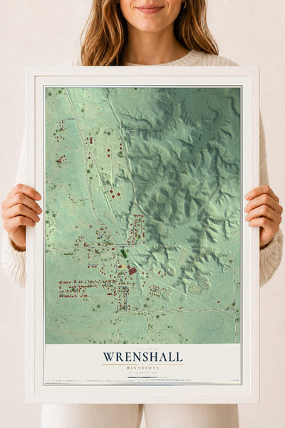 Map of Wrenshall, Minnesota, 18 x 24 inch print in a white wood frame