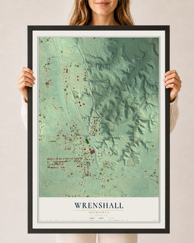 Map of Wrenshall, Minnesota, 24 x 36 inch print in a black wood frame