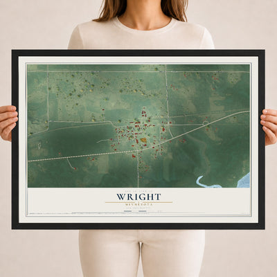 Map of Wright, Minnesota, 18 x 24 inch print in a black wood frame