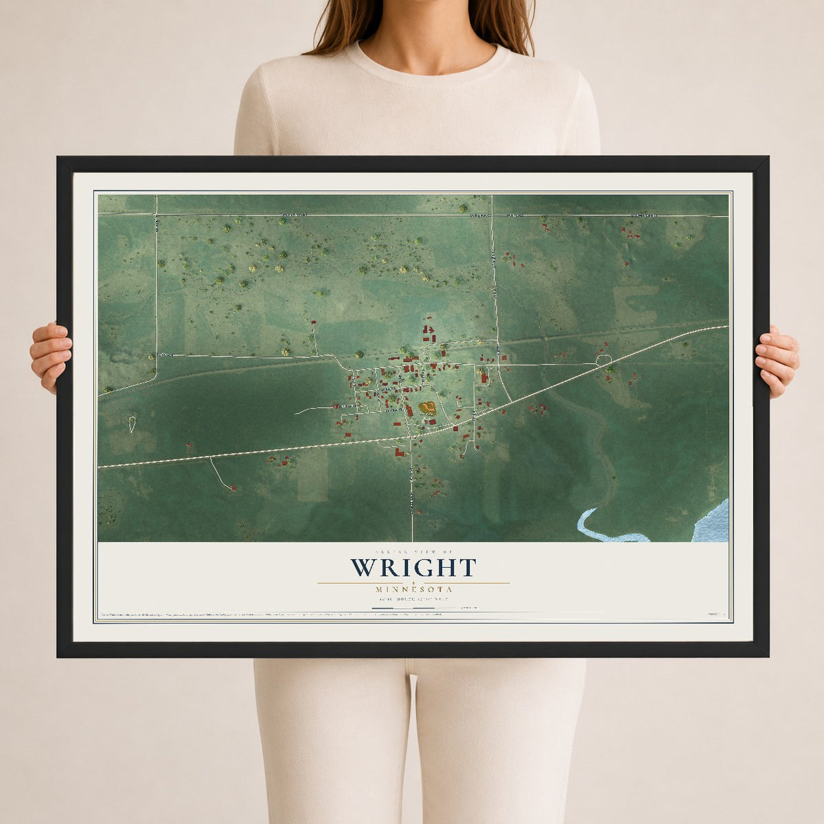 Map of Wright, Minnesota, 24 x 36 inch print in a black wood frame