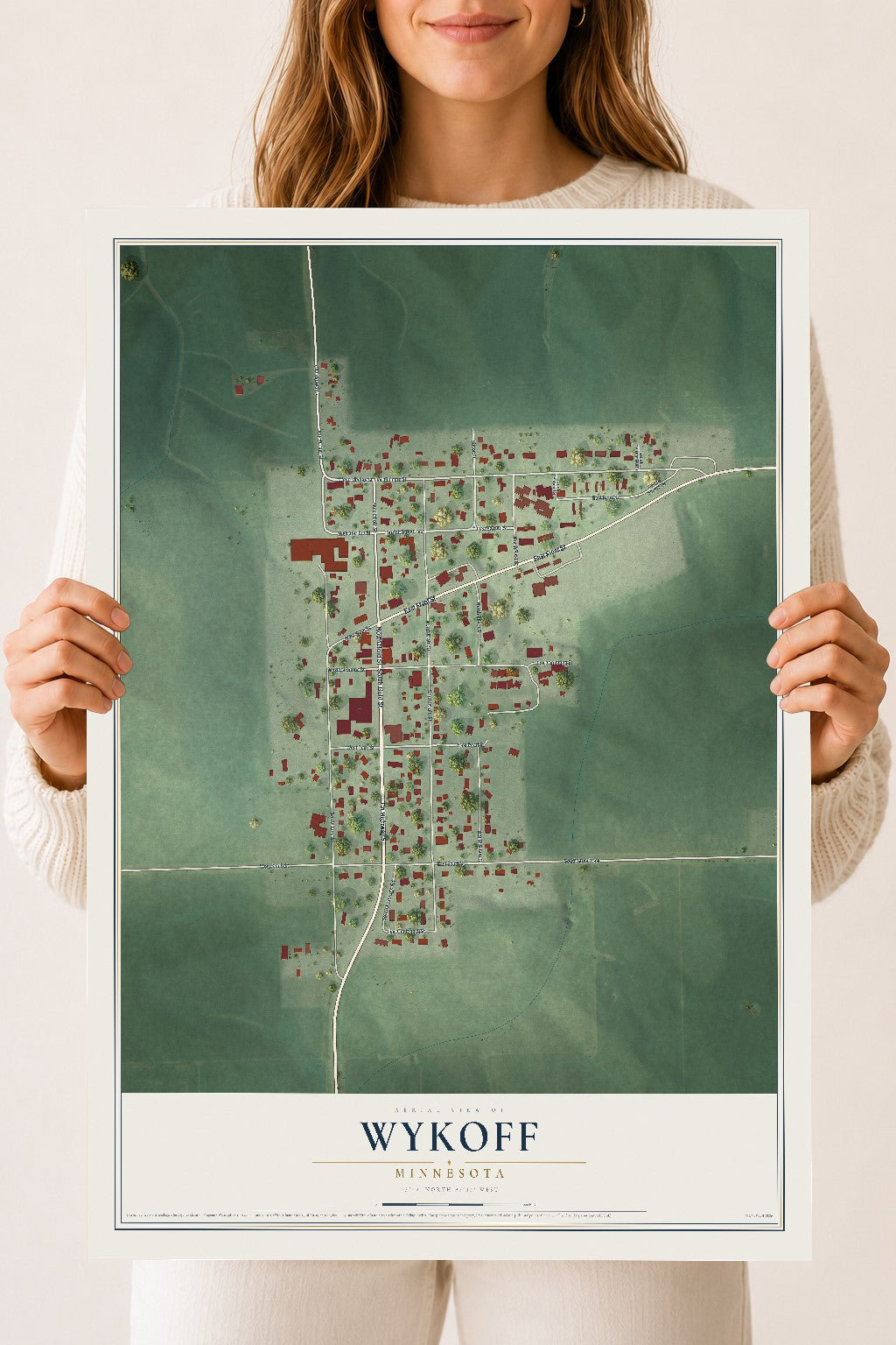 Map of Wykoff, Minnesota, 18 x 24 inch unframed archival matte print