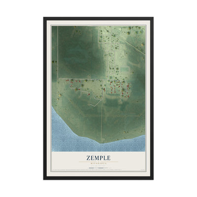 Map of Zemple, Minnesota, 12 x 18 inch print in a black wood frame