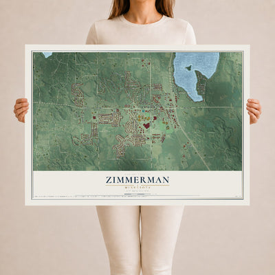 Map of Zimmerman, Minnesota, 24 x 36 inch unframed archival matte print