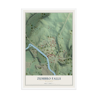 Map of Zumbro Falls, Minnesota, 12 x 18 inch print in a white wood frame