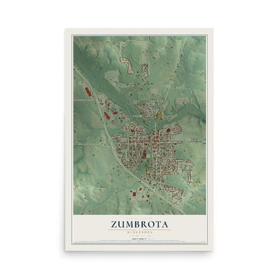 Map of Zumbrota, Minnesota, 12 x 18 inch unframed archival matte print