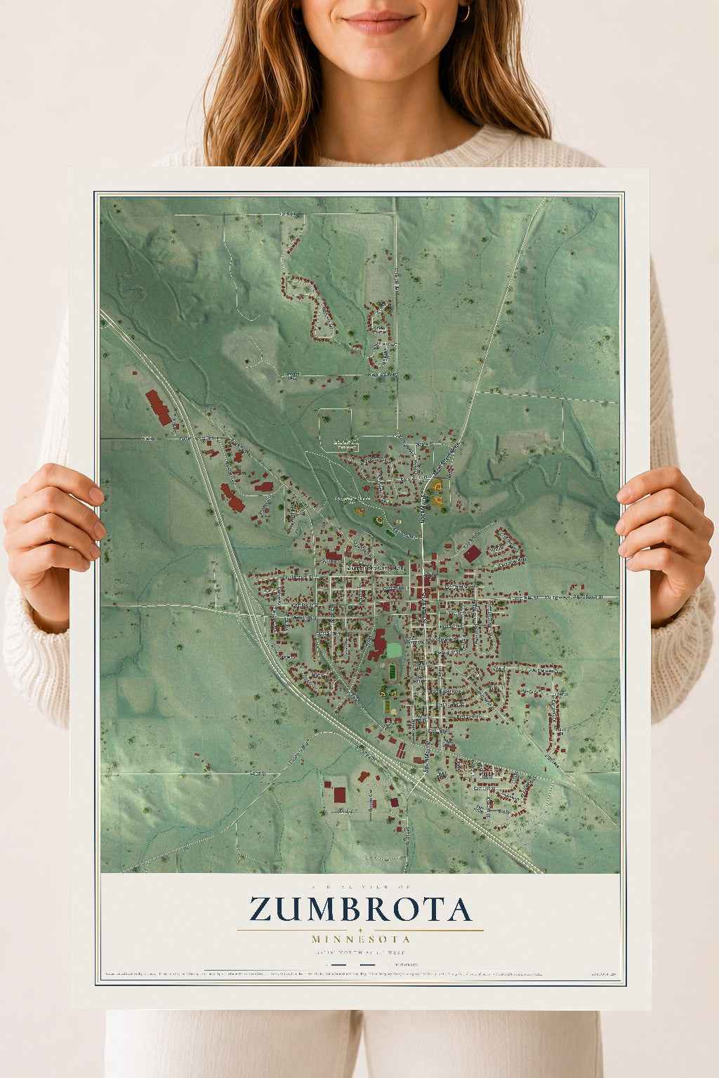 Map of Zumbrota, Minnesota, 18 x 24 inch unframed archival matte print