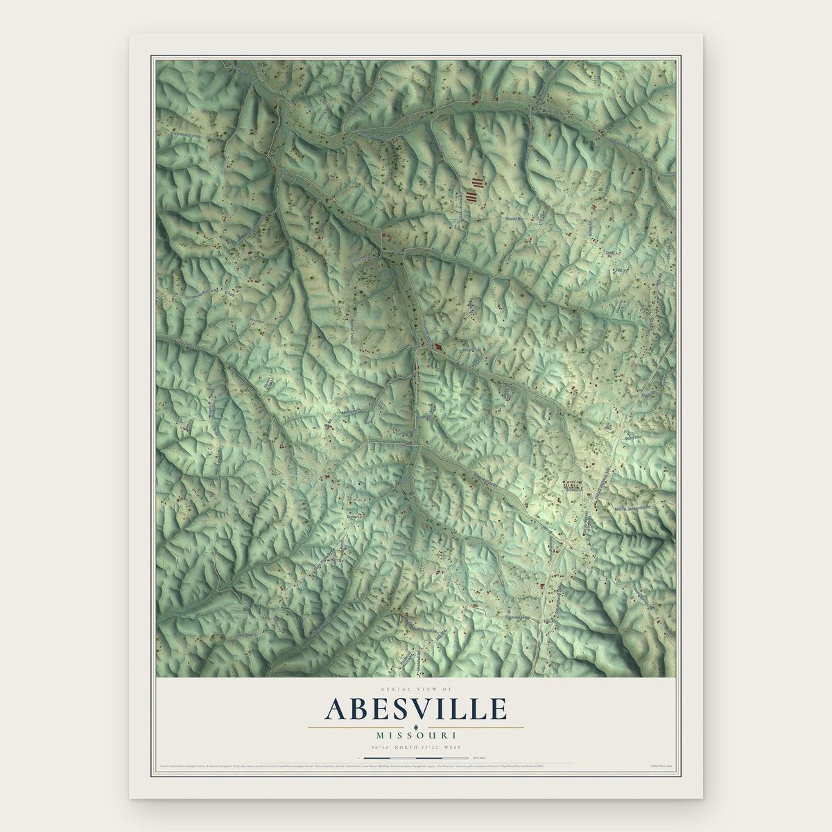Abesville, Missouri map print, the full design