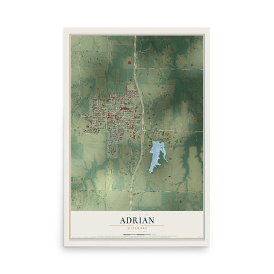 Map of Adrian, Missouri, 12 x 18 inch unframed archival matte print