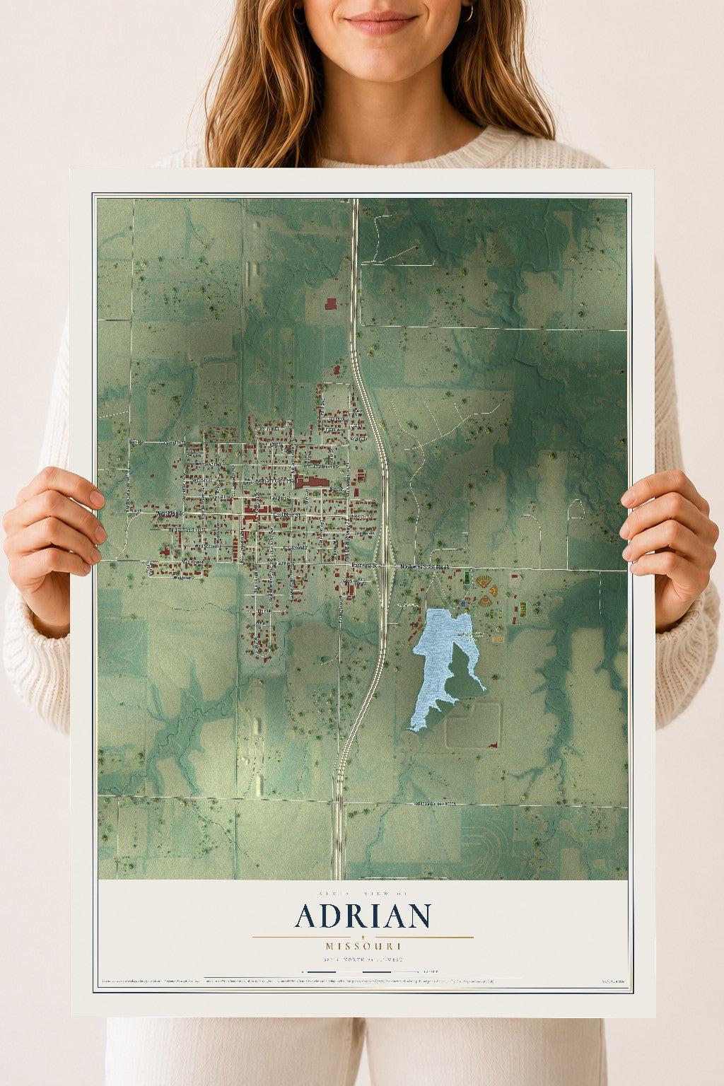 Map of Adrian, Missouri, 18 x 24 inch unframed archival matte print