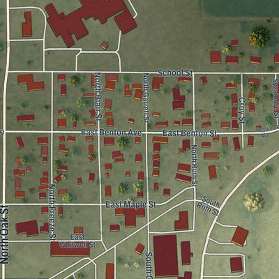 Second close-up of the map of Advance, Missouri print showing more streets and buildings