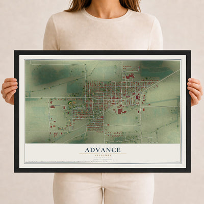 Map of Advance, Missouri, 12 x 18 inch print in a black wood frame