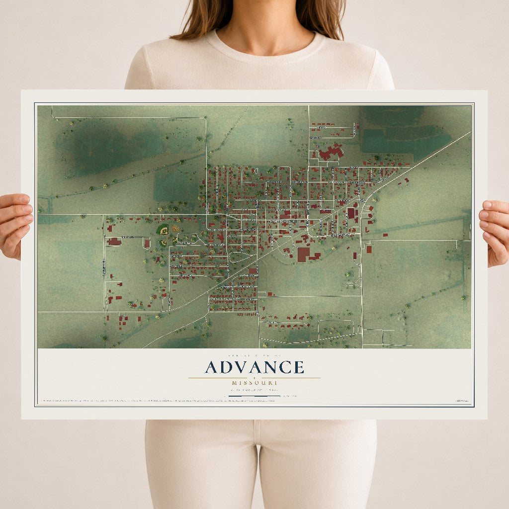 Map of Advance, Missouri, 18 x 24 inch unframed archival matte print