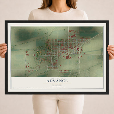Map of Advance, Missouri, 18 x 24 inch print in a black wood frame