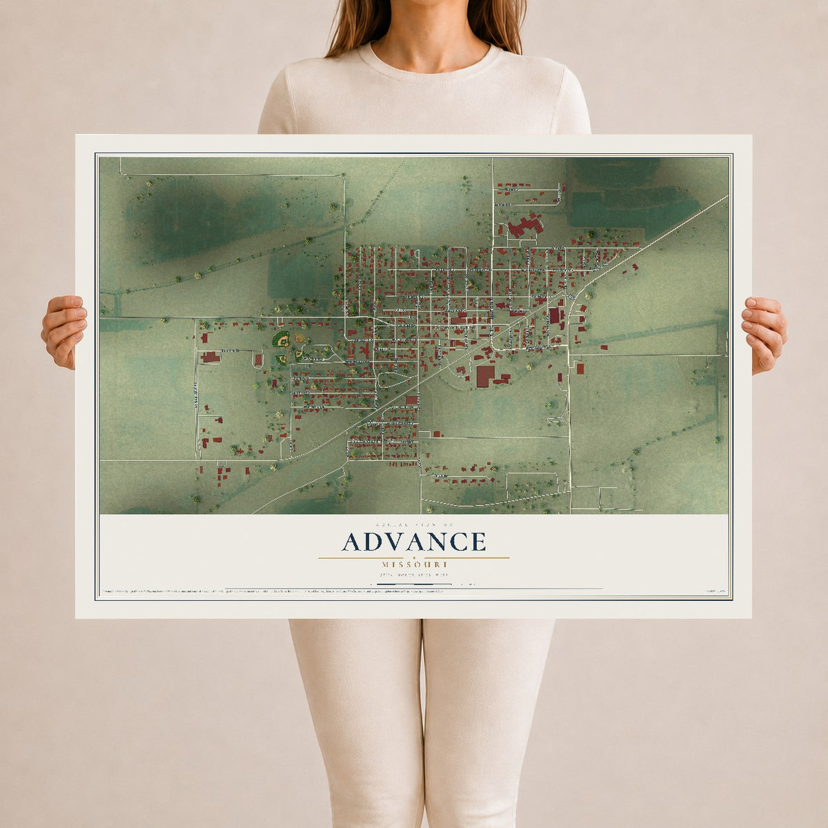Map of Advance, Missouri, 24 x 36 inch unframed archival matte print