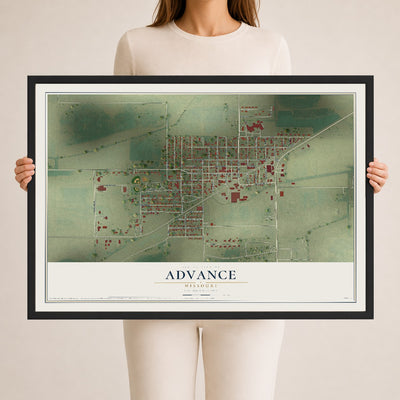 Map of Advance, Missouri, 24 x 36 inch print in a black wood frame