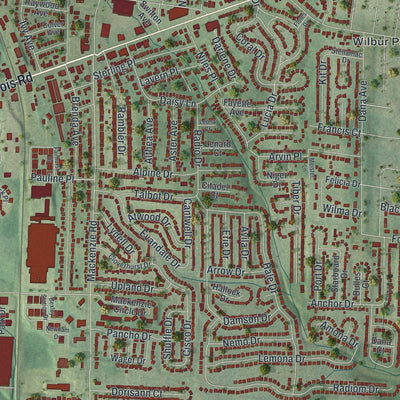 Close-up of the map of Affton, Missouri print showing street and building detail