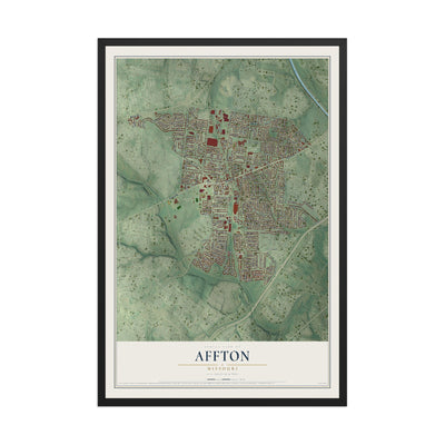 Map of Affton, Missouri, 12 x 18 inch print in a black wood frame