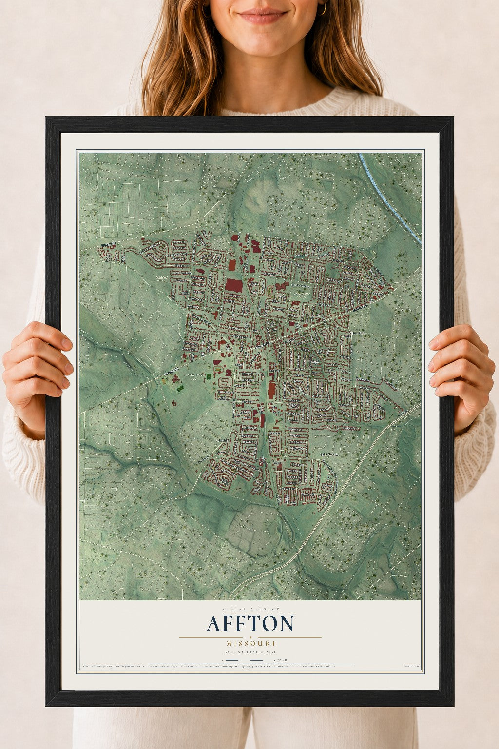 Map of Affton, Missouri, 18 x 24 inch print in a black wood frame