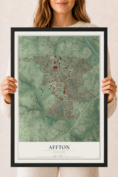 Map of Affton, Missouri, 18 x 24 inch print in a black wood frame