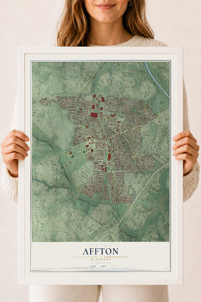 Map of Affton, Missouri, 18 x 24 inch print in a white wood frame