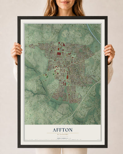 Map of Affton, Missouri, 24 x 36 inch print in a black wood frame