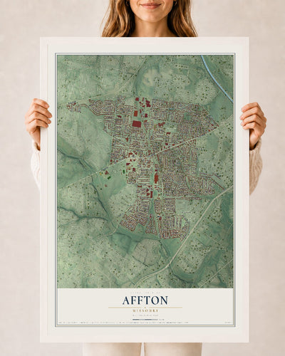 Map of Affton, Missouri, 24 x 36 inch print in a white wood frame