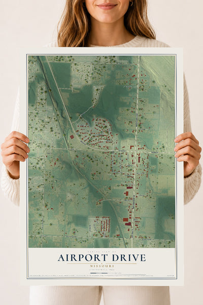 Map of Airport Drive, Missouri, 18 x 24 inch unframed archival matte print