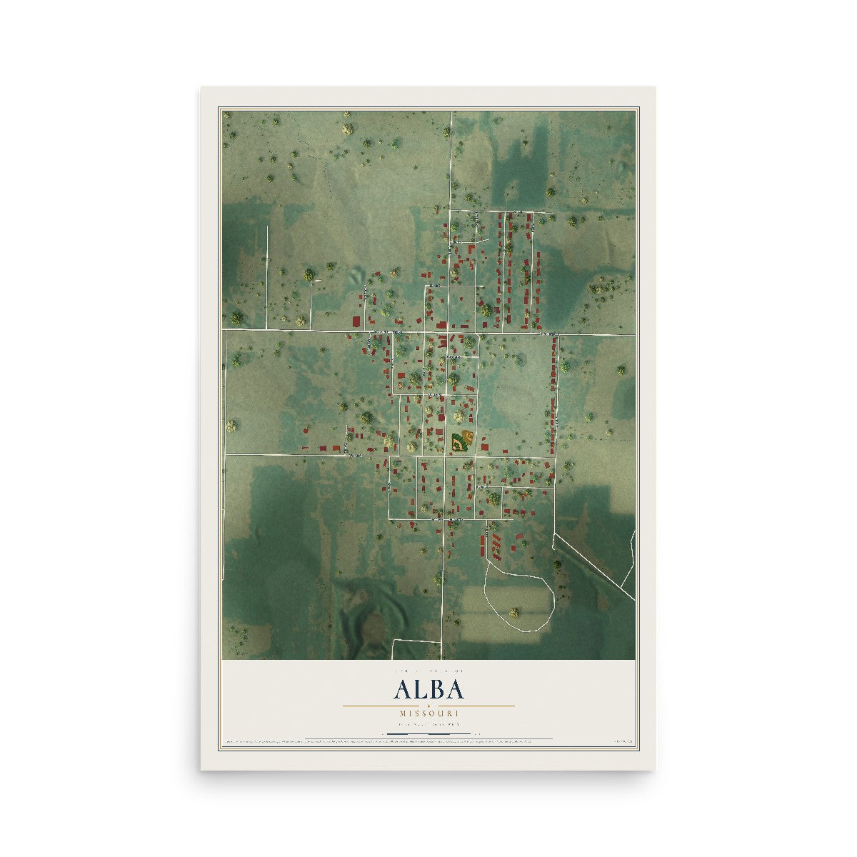 Map of Alba, Missouri, 12 x 18 inch unframed archival matte print
