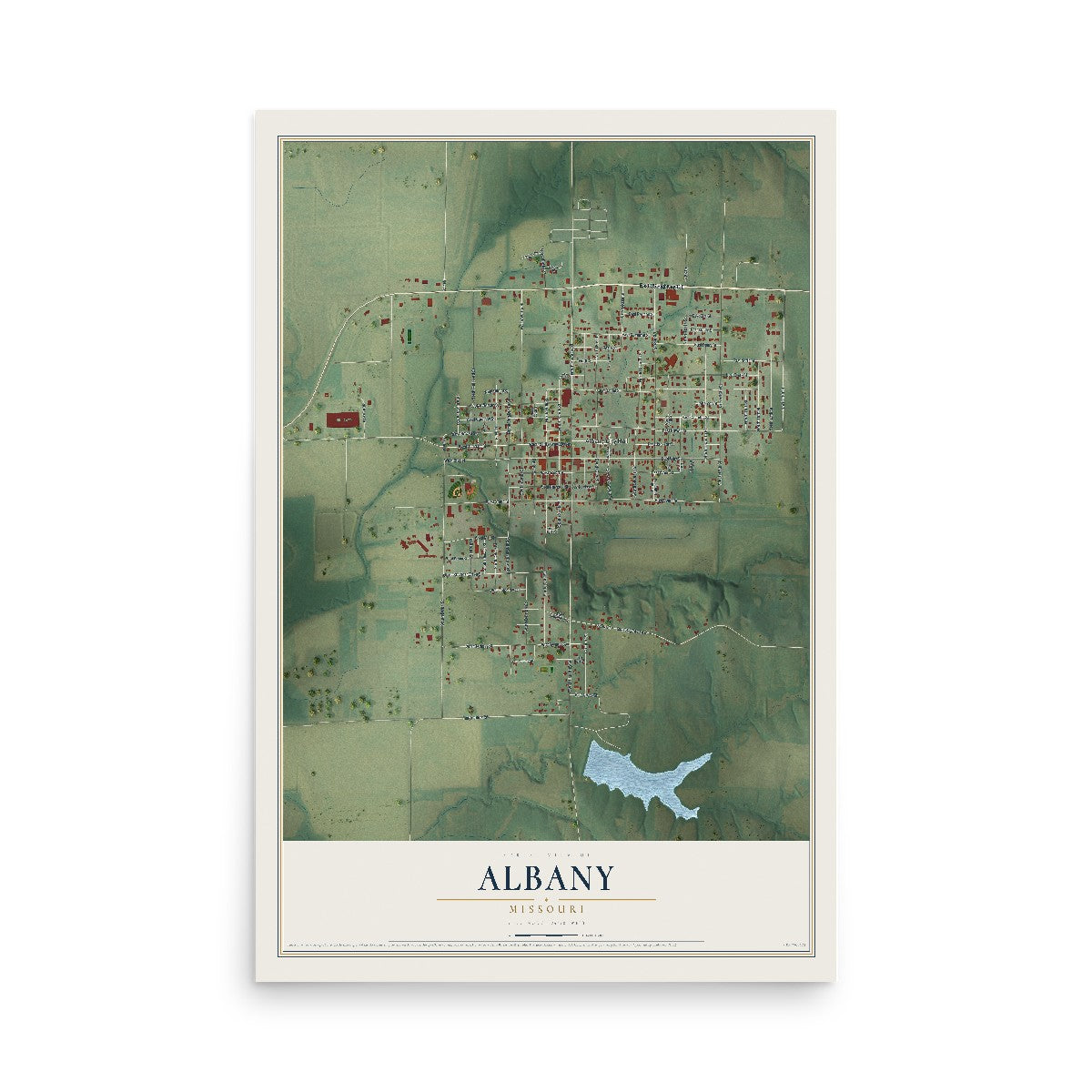 Map of Albany, Missouri, 12 x 18 inch unframed archival matte print