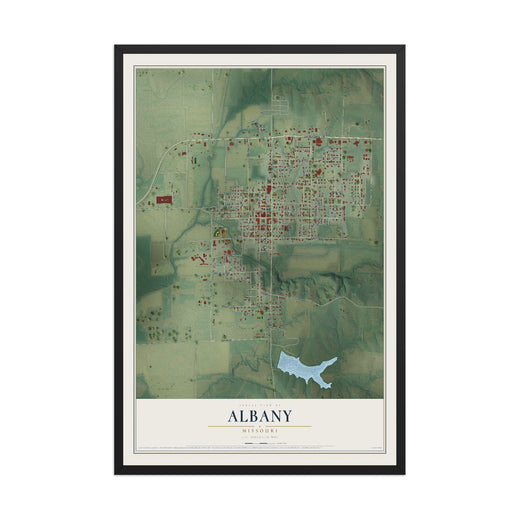Map of Albany, Missouri, 12 x 18 inch print in a black wood frame