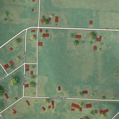 Close-up of the map of Aldrich, Missouri print showing street and building detail