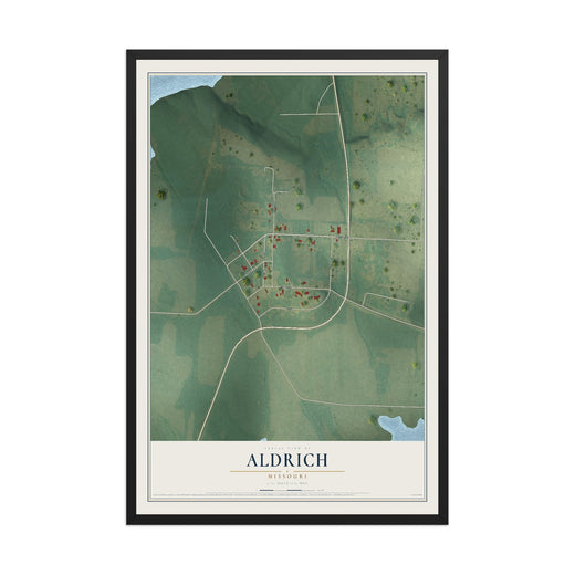 Map of Aldrich, Missouri, 12 x 18 inch print in a black wood frame