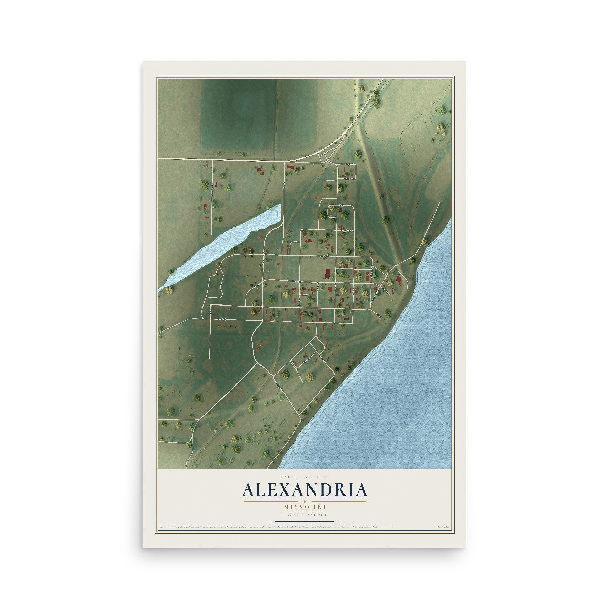 Map of Alexandria, Missouri, 12 x 18 inch unframed archival matte print