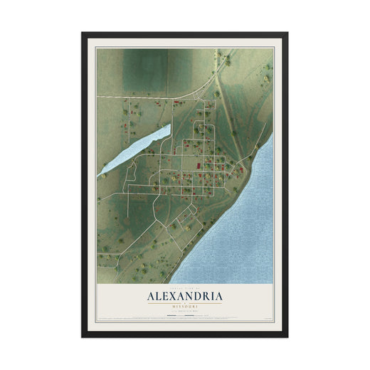 Map of Alexandria, Missouri, 12 x 18 inch print in a black wood frame
