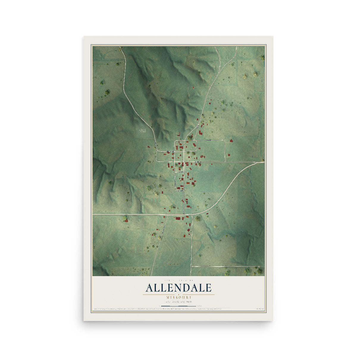 Map of Allendale, Missouri, 12 x 18 inch unframed archival matte print