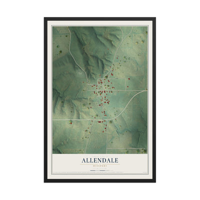 Map of Allendale, Missouri, 12 x 18 inch print in a black wood frame