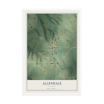 Map of Allendale, Missouri, 12 x 18 inch print in a white wood frame