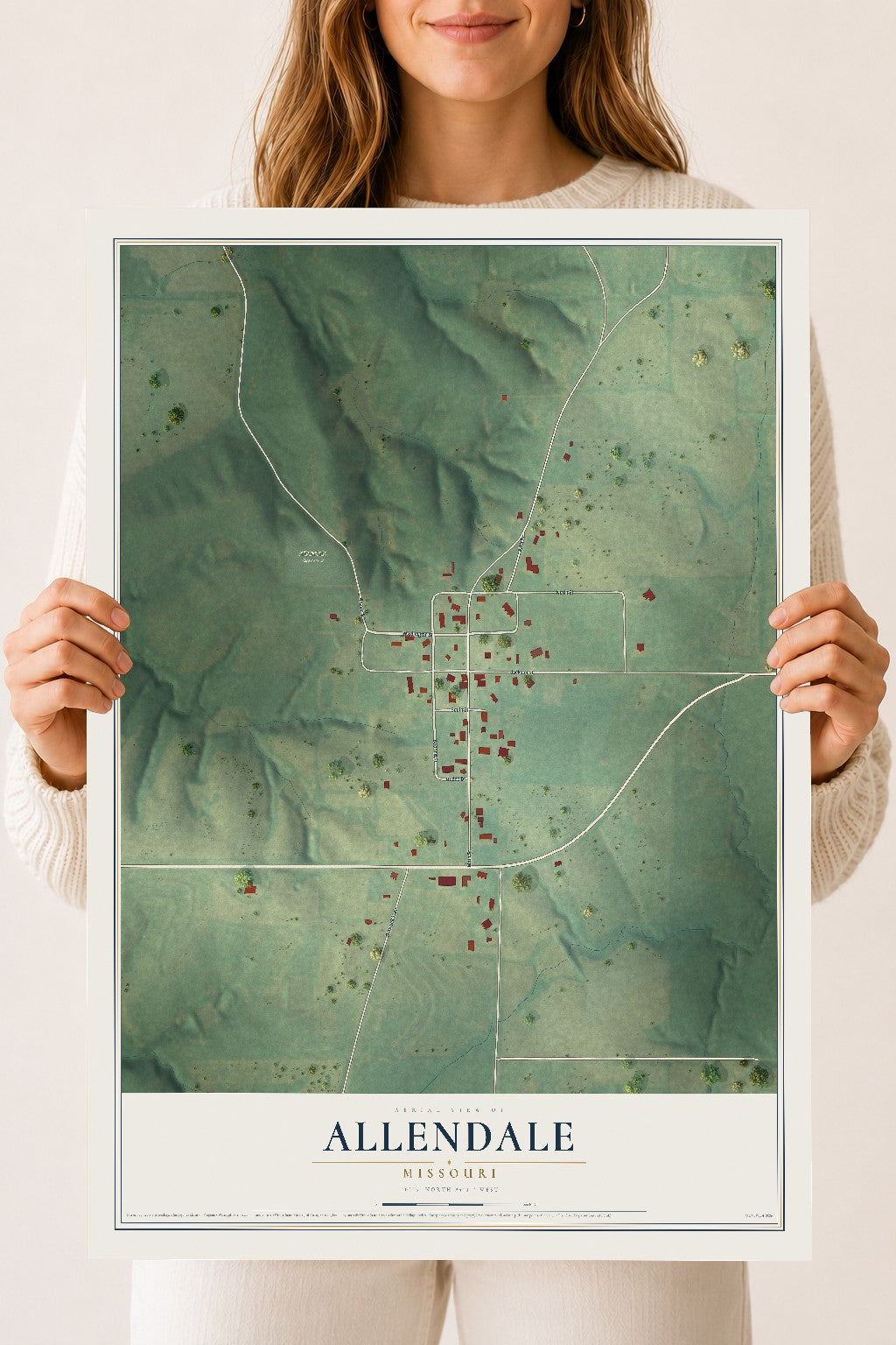 Map of Allendale, Missouri, 18 x 24 inch unframed archival matte print
