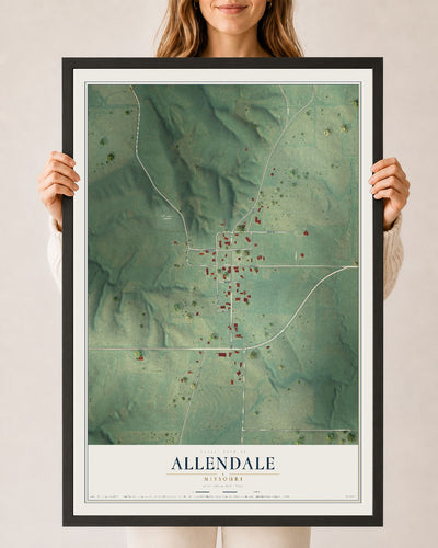 Map of Allendale, Missouri, 24 x 36 inch print in a black wood frame