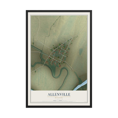 Map of Allenville, Missouri, 12 x 18 inch print in a black wood frame