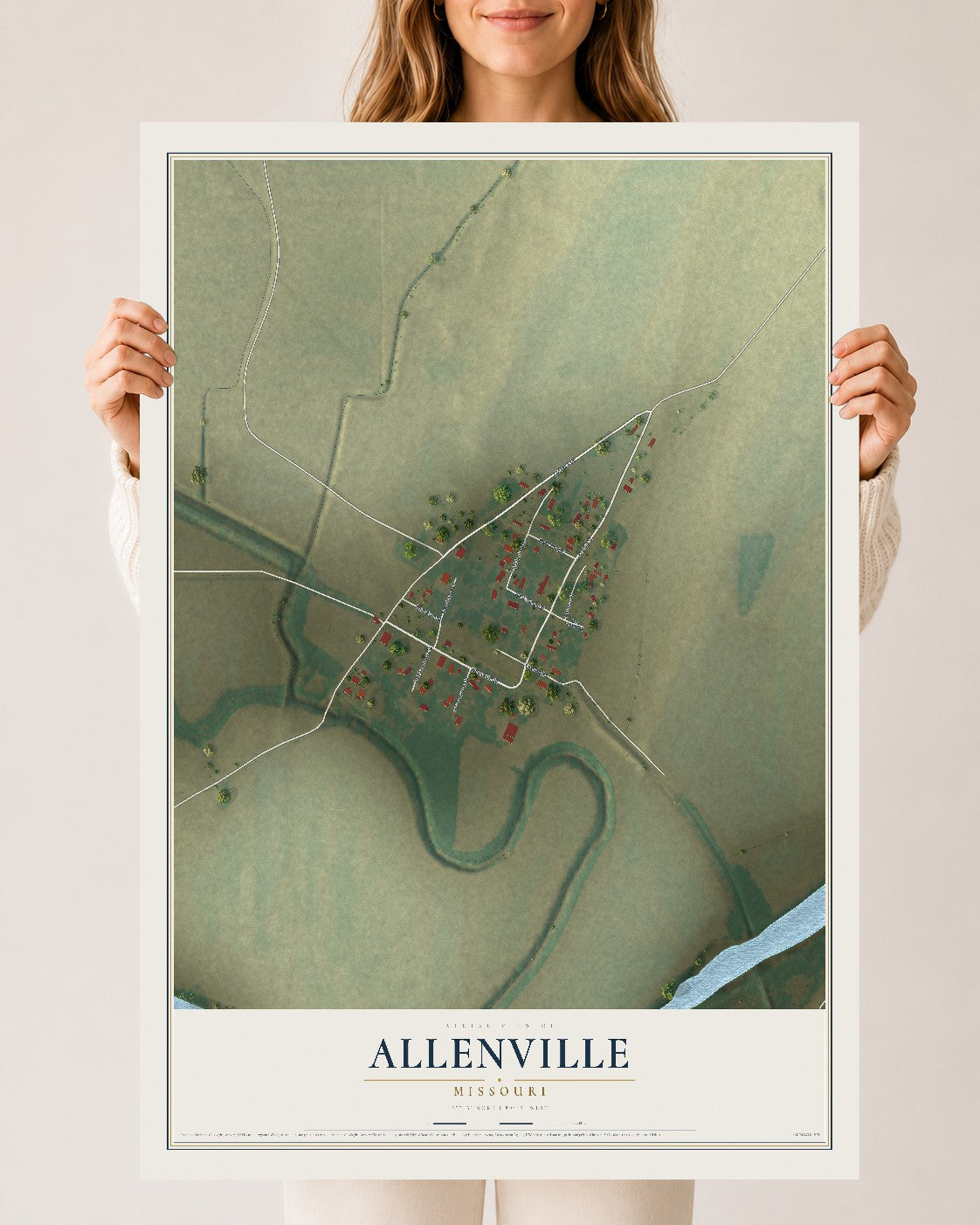 Map of Allenville, Missouri, 24 x 36 inch unframed archival matte print