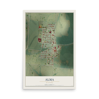 Map of Alma, Missouri, 12 x 18 inch unframed archival matte print