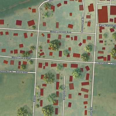 Second close-up of the map of Alma, Missouri print showing more streets and buildings