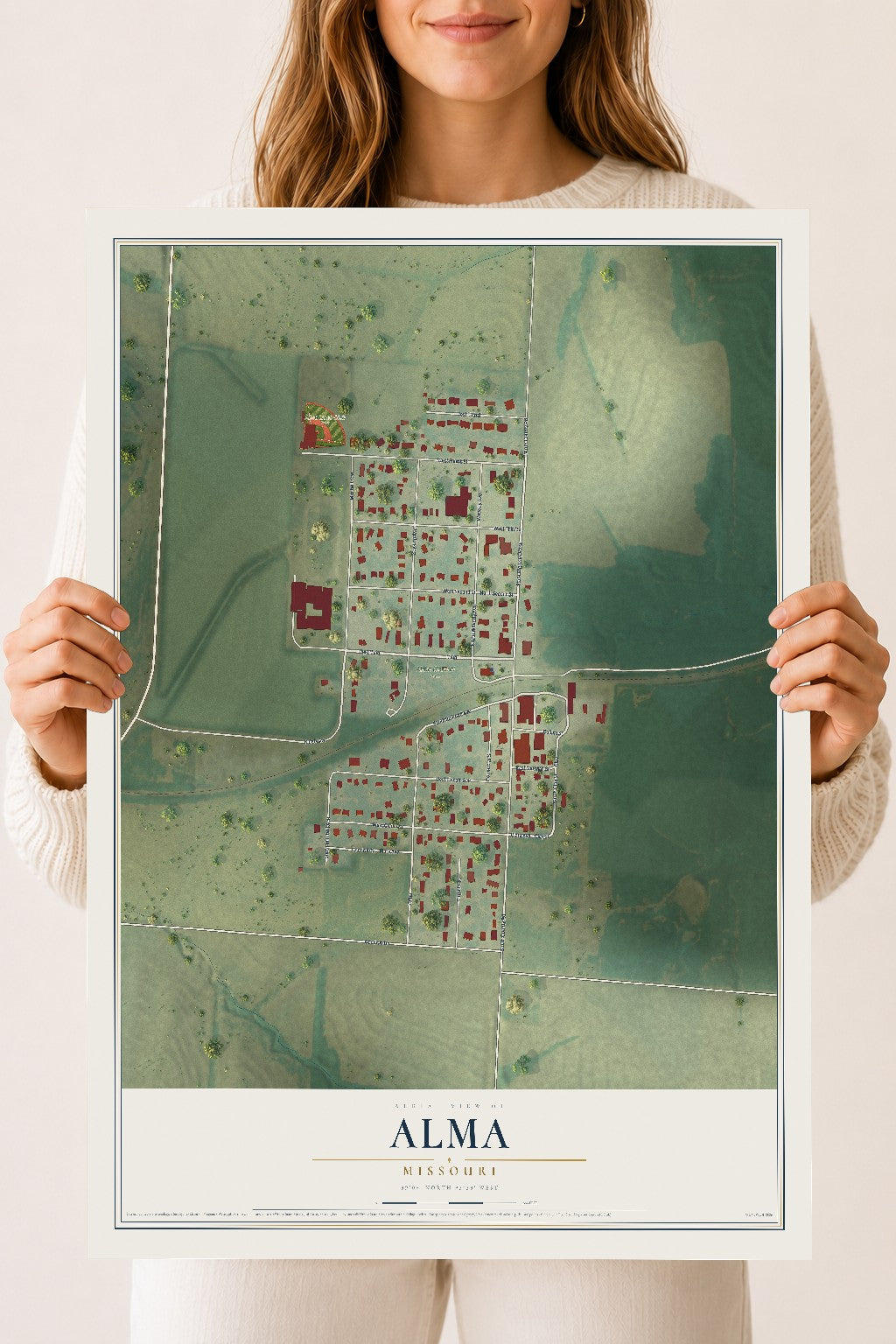 Map of Alma, Missouri, 18 x 24 inch unframed archival matte print