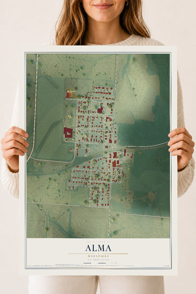 Map of Alma, Missouri, 18 x 24 inch unframed archival matte print