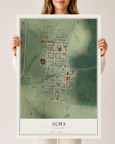 Map of Alma, Missouri, 24 x 36 inch unframed archival matte print