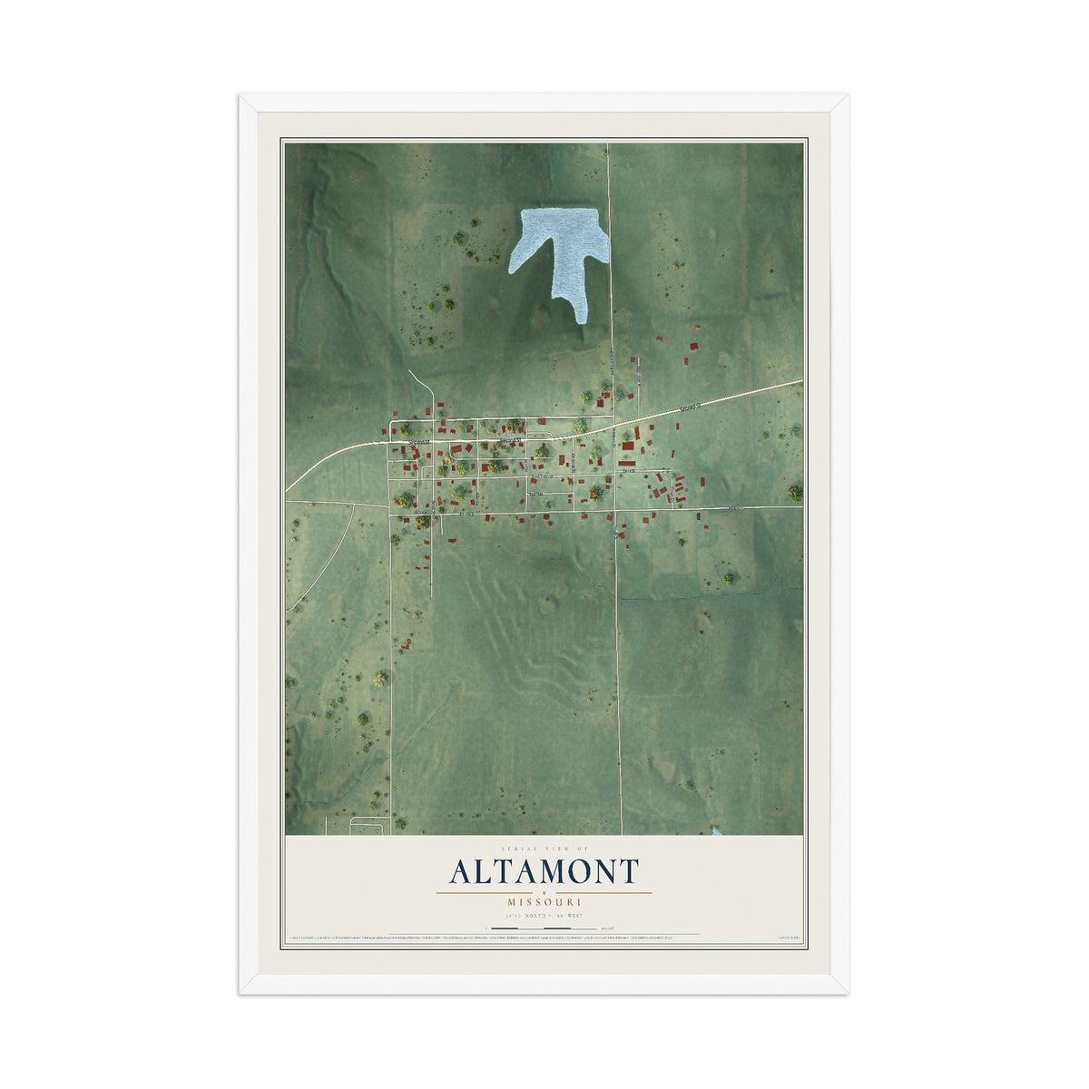 Map of Altamont, Missouri, 12 x 18 inch print in a white wood frame