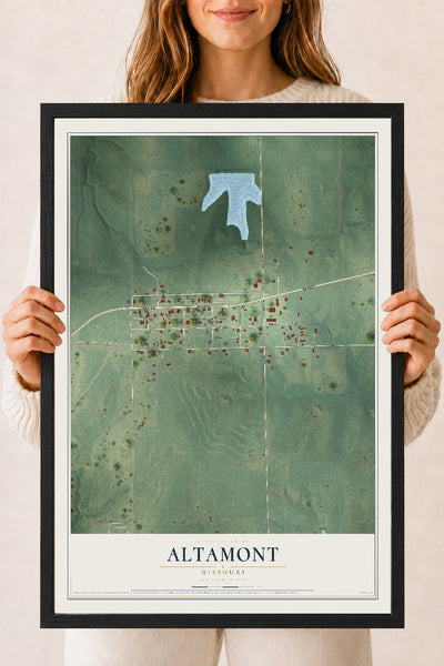 Map of Altamont, Missouri, 18 x 24 inch print in a black wood frame