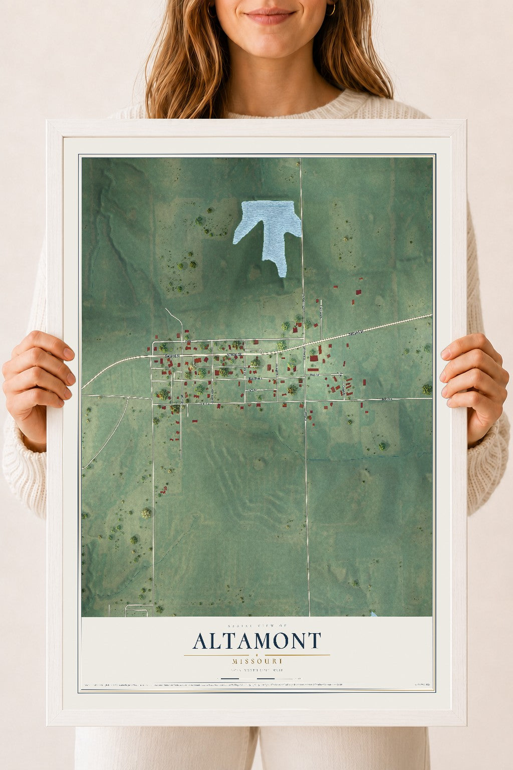 Map of Altamont, Missouri, 18 x 24 inch print in a white wood frame