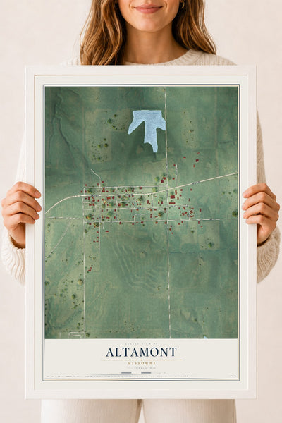 Map of Altamont, Missouri, 18 x 24 inch print in a white wood frame